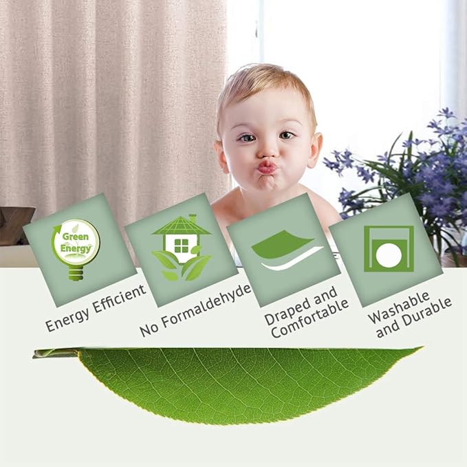 H.VERSAILTEX 100% Blackout Curtains for Bedroom 96 Inches Long Grommet Linen Face Full Light Blocking Curtain Drapes for Living Room Thermal Linen Look Curtains 2 Panels Set, 52" W x 96" L, Natural