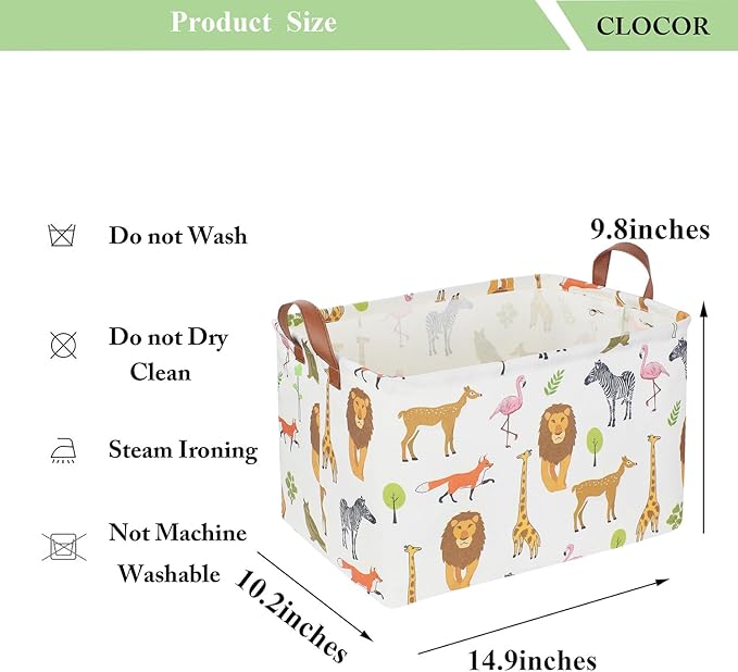 CLOCOR Rectangular Storage Basket,Collapsible Woodland Jungle Forest Printed Storage Bin,Rectangular Waterproof Gift Box with Handles,Playroom Decor(Jungle Animals)