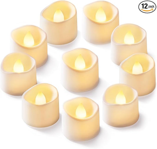 Homemory 12Pcs Flickering Flameless Candle Battery Operated, 200+Hours Fake Electric LED Tea Lights for Votive, Centerpiece Table Decorations, Wedding, Aniversary, Halloween, Christmas