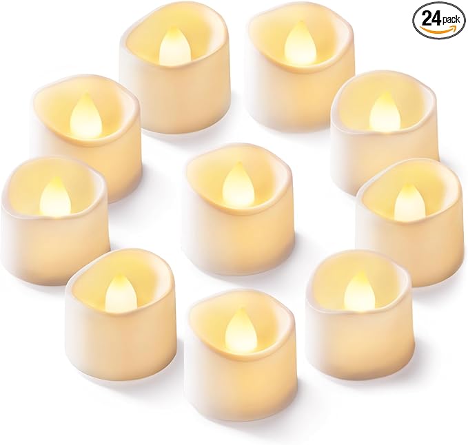 Homemory 24Pcs Flickering Flameless Candle Battery Operated, 200+Hours Fake Electric LED Tea Lights for Votive, Centerpiece Table Decorations, Wedding, Aniversary, Halloween, Christmas