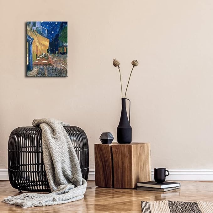 Wieco Art Cafe Terrace at Night Modern Stretched and Framed Giclee Canvas Prints Van Gogh Oil Paintings Reproduction Cityscape Picture on Canvas Wall Art Ready to Hang for Bedroom Home Decor