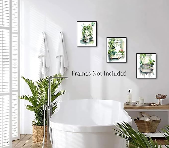 Botanical Bathroom Wall Art Prints,Botanical Boho Bathroom Decor Wall Art,Funny Green Eucalyptus Leaf Prints for Home Laundry Decoration Set of 4(8"x10"Unframed)