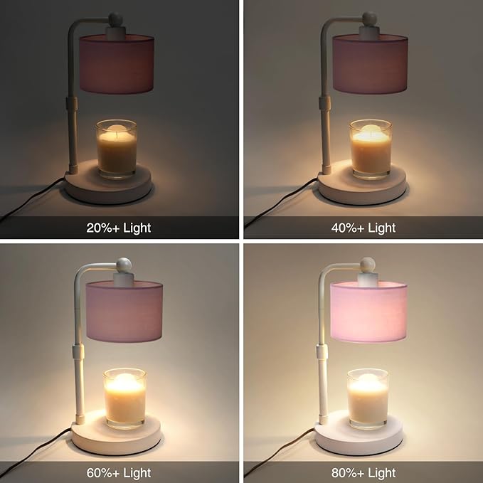 Candle Warmer Lamp with Timer, Dimmable Candle Wax Warmer, Height Adjustable Electric Candle Lamp Warmer with 2 Bulbs, Birthday Gifts for Women Her, Mom Gifts Idea, Vintage Home Decor for Bedroom-Pink