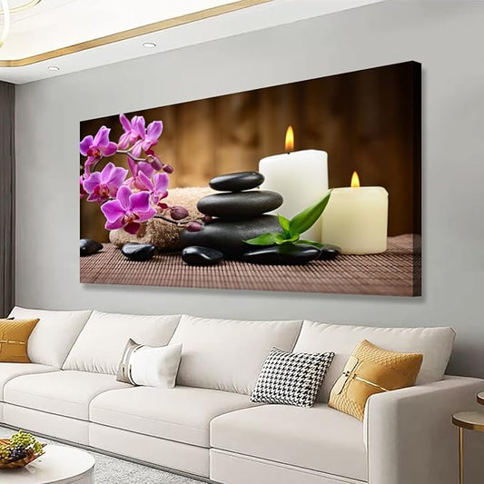 Butterfly Orchid Flowers Pictures Canvas Wall Art for Living room Bedroom Wall Decor,Flowers Wall Art Print Paitnings for home Decor,Morden Artwork Stones and Candles Yoga Atmosphere Canvas Art
