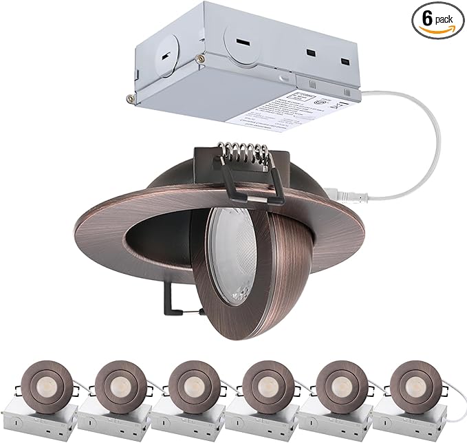 3 inch LED Recessed Light - 7W Gimbal Canless Oil-Rubbed Bronze Soffit Intertek Lighting,Dimmable Eyeball Fixture ,360° Adjustable Ceiling Spotlight for Bedroom, Wall Art, Accent Lighting 6Pack BZ