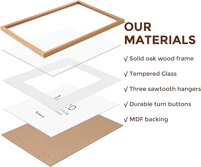 Fun Memories 16x20 Picture Frames Set of 3, Solid Oak Wood Picture Frame 16 by 20, 16x20 Frame with Mat for 11x14, 16 x 20 Frame with Tempered Glass, 16"x20" Poster Frame