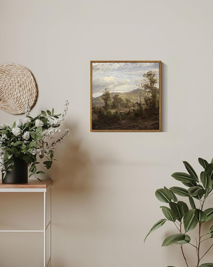 InSimSea Square Framed Canvas Wall Art, Vintage Nature Landscape Paintings, Retro Scenery Wall Pictures for Bedroom Bathroom Living Room, Canvas Prints Artwork, Home Decor 12"x12"