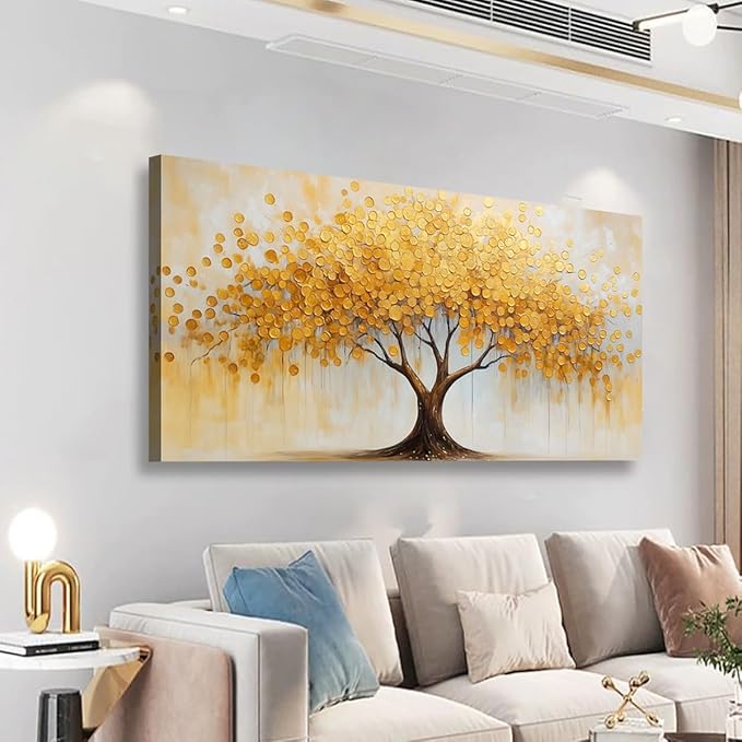 Abstract Canvas Wall Art Bedroom Wall Decor Living Room,Tree of Life Wall Art Office Kitchen Paintings Artwork Modern Gold Leaf Tree Pictures Art Prints Waterproof Ready to Hang-20x40inch