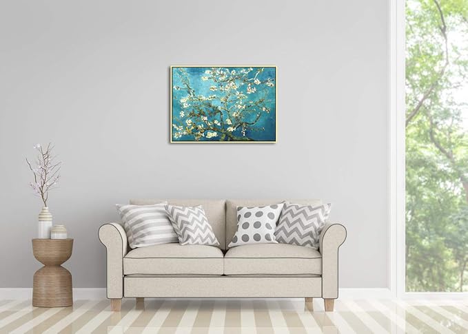 Wieco Art Framed Wall Art Almond Blossom Floral Giclee Canvas Prints of Van Gogh Famous Oil Paintings Reproduction Flowers Pictures on Canvas Wall Art for Bedroom Home Decorations