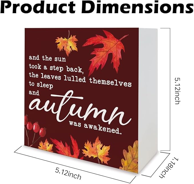 Maple Leaves Decors, Autumn Artwork for Home Shelves Decor, Office Decoration, Thanksgiving Wooden Box Signs, Maple Leaves Decor, Autumn was Awakened Wood Signs A18