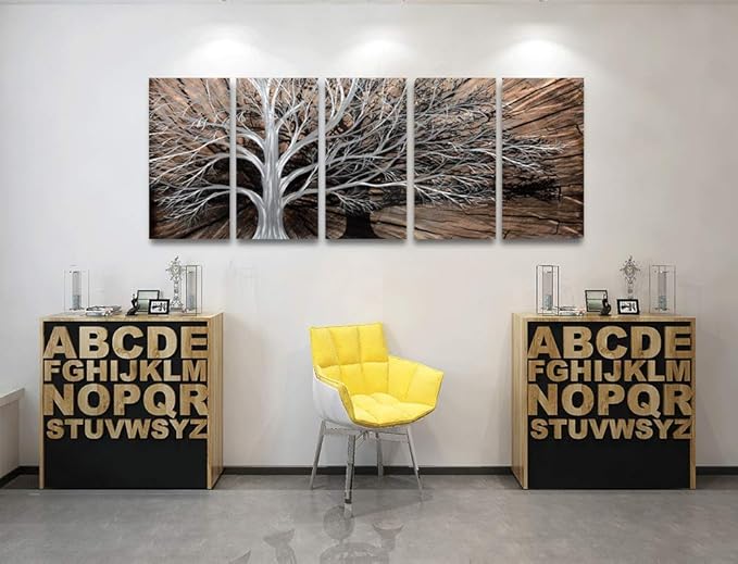 Yihui Arts Tree of Life Metal Wall Art Set - Handcrafted 3D Aluminum Sculpture, Silver Couples Artwork for Home Decor - Perfect Living Room, Bedroom, or Office Accent