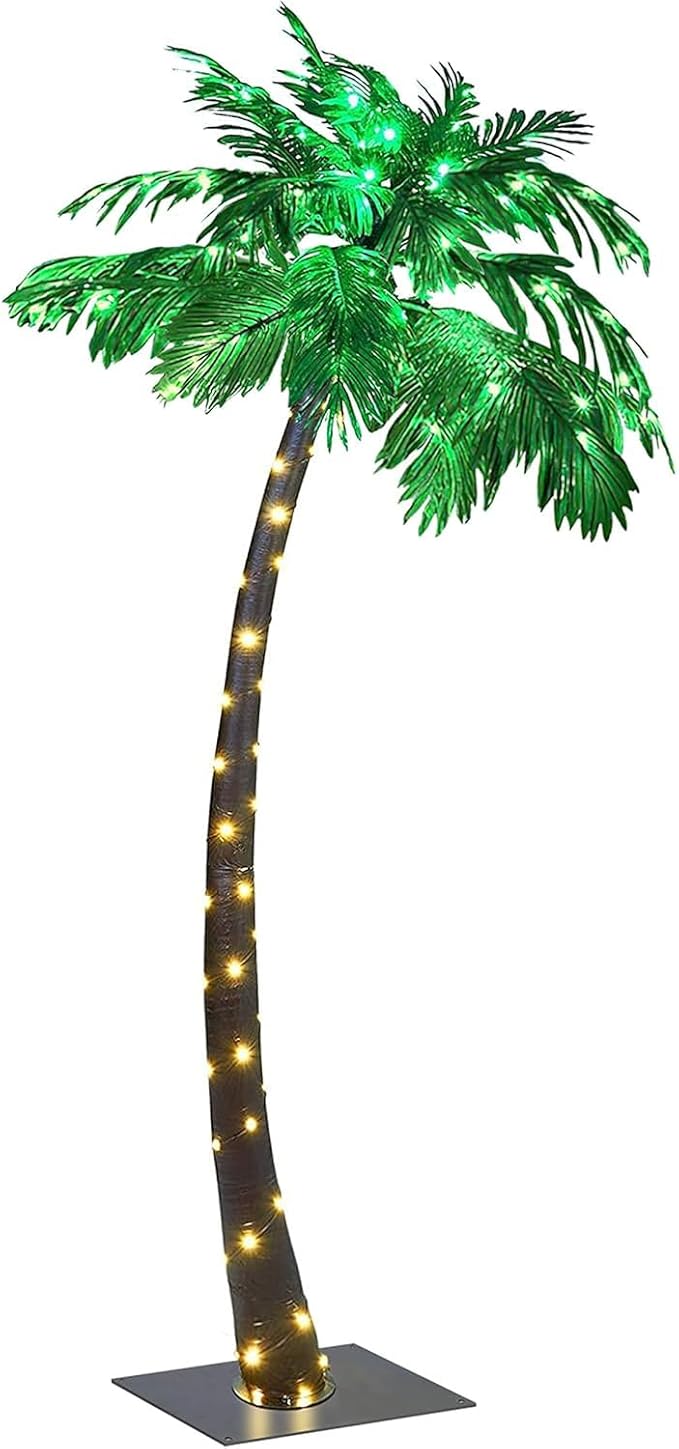 Lightshare 7 Feet Palm Tree 96LED Lights Artificial Fake Tree Decoration for Tiki Bar Outside Patio Porch Pool Christmas Nativity