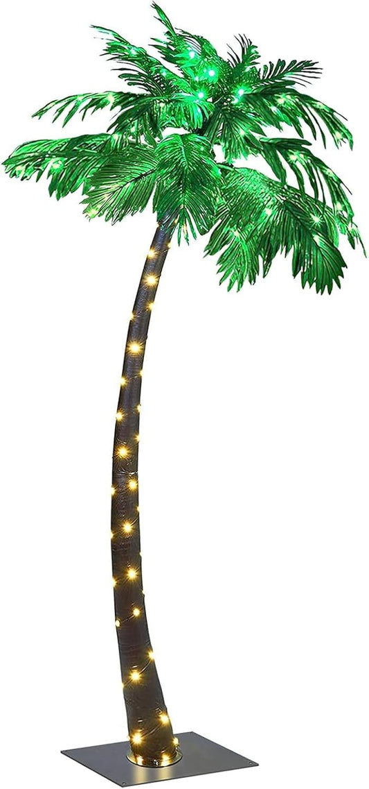 Lightshare 7 Feet Palm Tree 96LED Lights Artificial Fake Tree Decoration for Tiki Bar Outside Patio Porch Pool Christmas Nativity