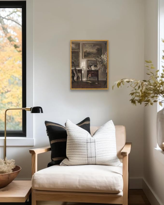 KBKBART Vintage Framed Wall Art , Farmhouse Decor Moody Still Life Canvas Oil Painting Vintage Dark Bathroom Art Prints, Neutral Antique Art Wall Decor for Bedroom, Living Room, Gallery, Gifts for Friends or Family (12"x16")