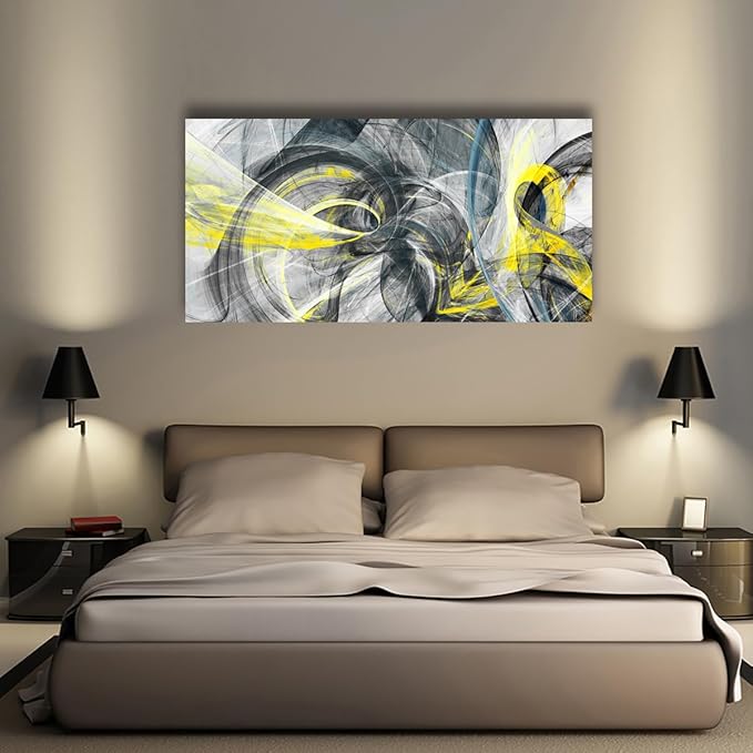 Yellow and Black Abstract Pictures Canvas Wall Art for Living room Bedroom Wall Decor,Smart Line Wall Art Print Paitnings for home Decor,Morden Artwork An Inspirational Picture Full of Imagination
