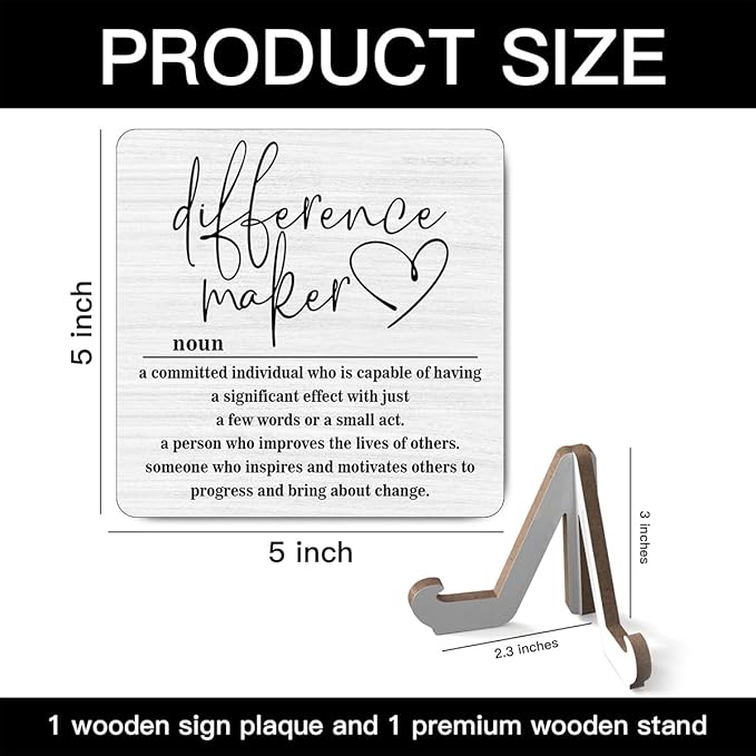Wooden Table Sign Gift Difference Maker Definition Desk Decor Wood Plaque With Stand Unique Gift Ideas for Boss Women Best Mom Coworker Teacher Office-B02