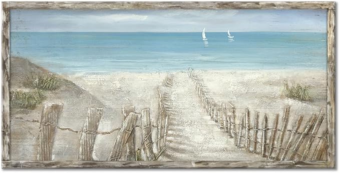 Beach Canvas Print Artwork Coastal Ocean Blue Abstract Seascape Picture Wall Art Painting for Bathroom Office Bedroom(48"*24")