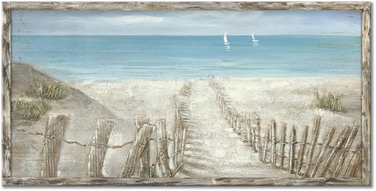 Beach Canvas Print Artwork Coastal Ocean Blue Abstract Seascape Picture Wall Art Painting for Bathroom Office Bedroom(48"*24")