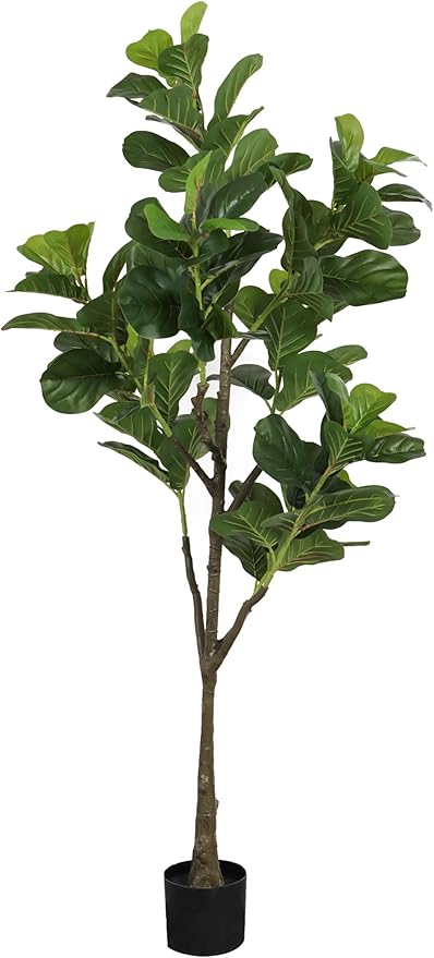 Faux Fiddle Leaf Fig Tree 6ft(72in) Artificial Floor Plant for Indoor Decor Realistic Potted Tree with Texture Silk Leaves and Natural Wood Trunk for Home Living Room,Office Perfect Housewarming Gift