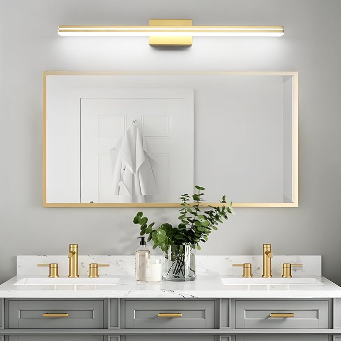 SineRise 40-Inch LED Modern Bathroom Vanity Light Bar, Gold Modern Acrylic Bathroom Wall Lighting Fixtures Over Mirror (Cool White 6000K)
