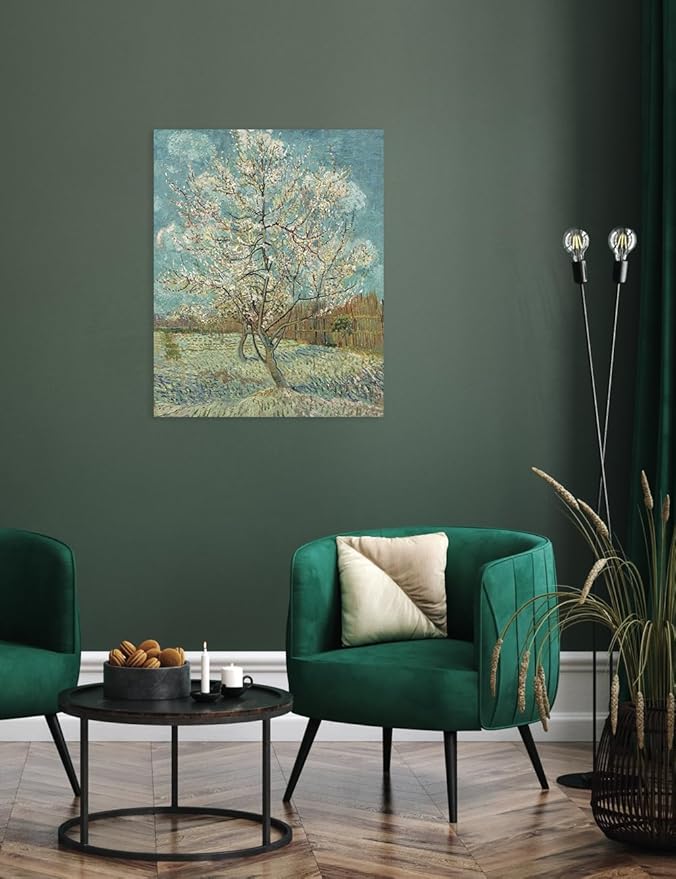 DECORARTS - The Pink Peach Tree, Vincent Van Gogh Art Reproduction. Giclee Canvas Prints Wall Art for Home Decor 20x16