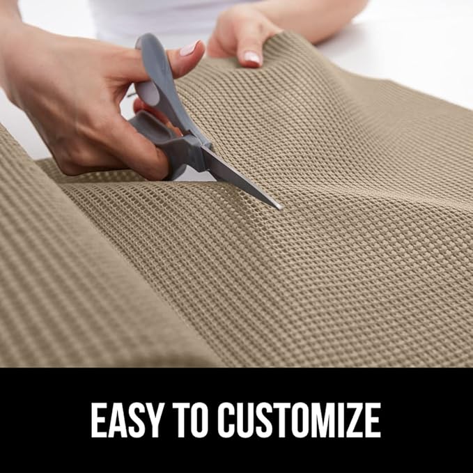 GORILLA GRIP powerGRIP Drawer Shelf and Cabinet Liner, Thick Strong Hold, Non-Adhesive Liners Protect Kitchen Cabinets and Cupboard, Bathroom Drawers, Easy Install, Breathable Mat, 12" x20', Beige