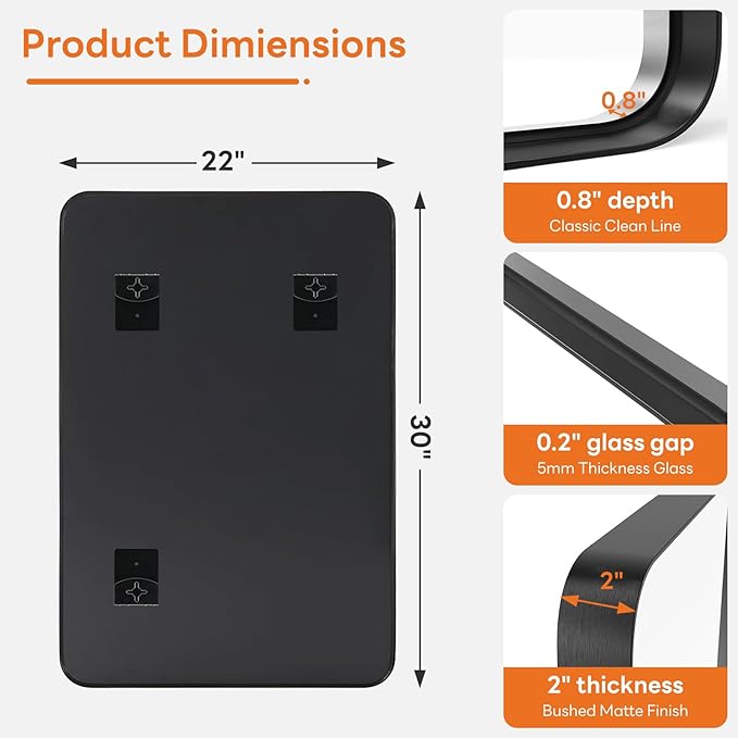 Bathroom Mirror 30x22 Inch Black Metal Framed Rounded Rectangle Vanity Mirror for Wall, Over Sink, Farmhouse, Restroom, Anti-Rust, Modern Decorative, Horizontal or Vertical Hanging