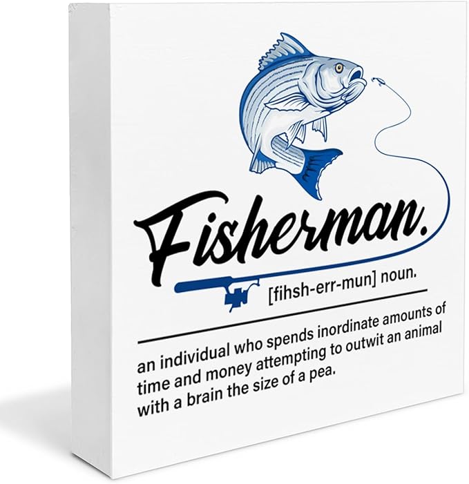 Fisherman Sign Decor Fisherman Definition Wood Block Sign Summer Decoration for Home Desk Table Shelf Wall Decor