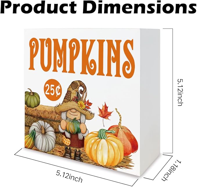 Fall Home Decor, Gnome Decors, Autumn Thanksgiving Wooden Sign, Pumpkin Artwork Decor for Home Office, Decorative Wooden Box Signs, Rustic Tabletop Decors, Pumpkin Wood Signs A6
