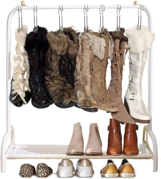 Boottique Boot Organizer: The Boot Rack - Fits in Most Closets- Hangs, Holds, Shapes, & Protects every size and style of Boots (Boot Rack with 6 Silver Gripz Hangers)
