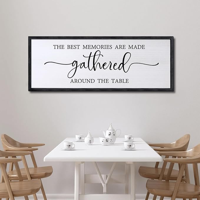 Foutcheou The Best Memories Are Made Gathered Around The Table Wall Decor 32"×12" for Dining Room Kitchen Wall Art Sign (Black)