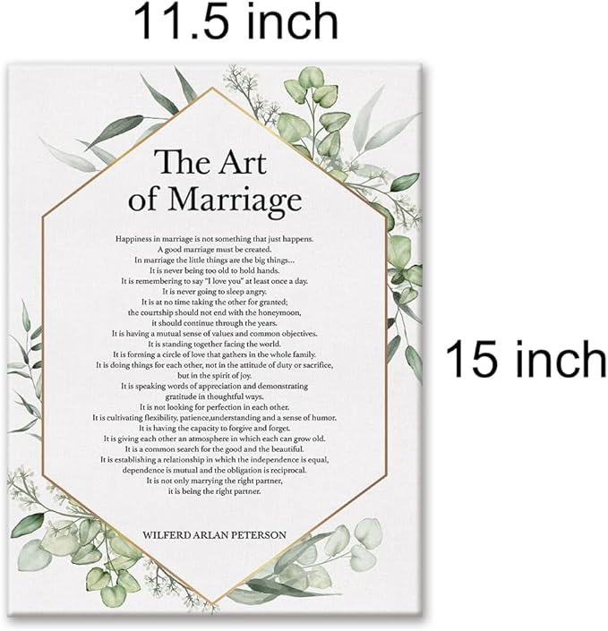 LEXSIVO the Art of Marriage Print Canvas Wall Art Home Decor Happiness in Marriage is Not Something Painting 12x15 Canvas Poster Framed Ready to Hang Wedding Engagement Gift