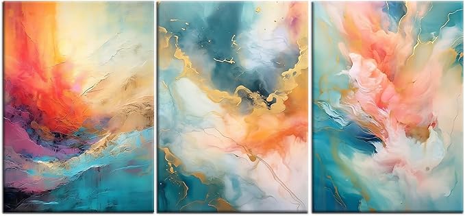 Abstract Canvas Framed Wall Art for Living Room 3 Piece Colorful Painting Poster Rendering Picture Wall Decor Artwork for Modern Home Bedroom Hotel Workplace Gym Ready to Hang [60''Wx28''H]