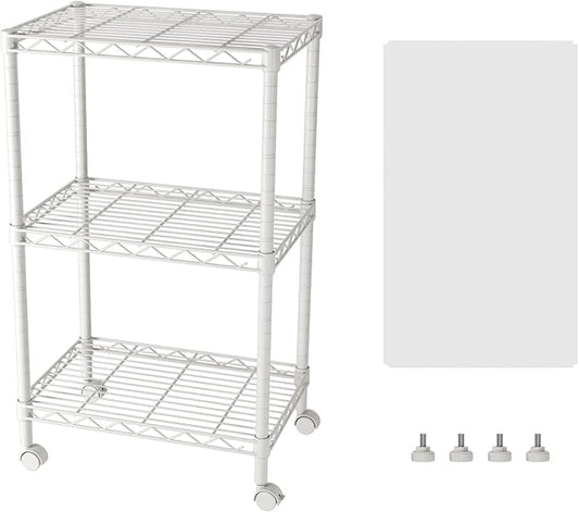 SINGAYE 3 Small Shelves Storage Shelf Wire Shelving Unit Metal Shelf Adjustable Organizers Storage Shelving with Wheels for Bathroom Laundry Room Kitchen Pantry