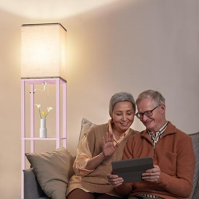 Dott Arts Floor Lamp with Shelves, Floor Lamps for Living Room Decor Display Shelf Lamps with 3 Color LED Bulb, Modern Floor Lamp for Bedroom Standing Lamp for Living Room Office,Home Decor（Pink）