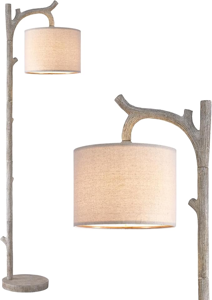 OYEARS Rustic Farmhouse Tree Trunk Floor Lamp Classic Country Wood Grain Resin Vintage 61.25" Standing Floor Lamp Retro Decorative Lamp for Bedroom Living Room Office