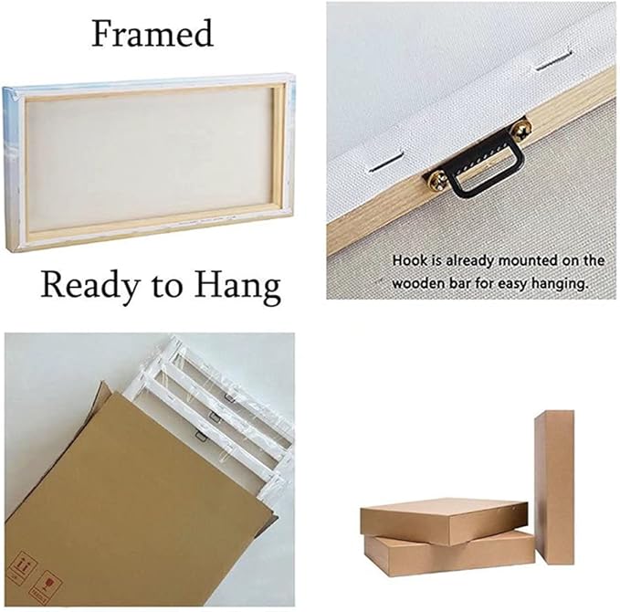 AWLXPHY Decor Abstract Wall Art Canvas Yellow and White 5 Panels for Living Room Decor Modern Framed Geometric Painting Simple Round Circle Line HD Print Artworks Giclee(W60'' x H30'')