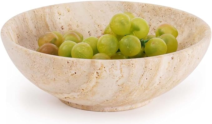 Marble Fruit Bowl 6 Inch Handmade Travertine Small Decorative Bowls For Kitchen Counter & Dining Table Centerpieces - Key Bowl for Entryway, Candy Bowl & Candle Dish for Home Decor