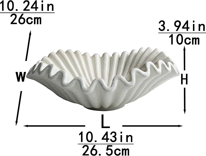 Large Decorative Bowl decor, Scalloped Pedestal Bowls for Modern Home Decor,Ruffle Decor,Stylish Key Bowl for Entry Table,Decorative Fruit Bowl for Kitchen Counter, Light Gray