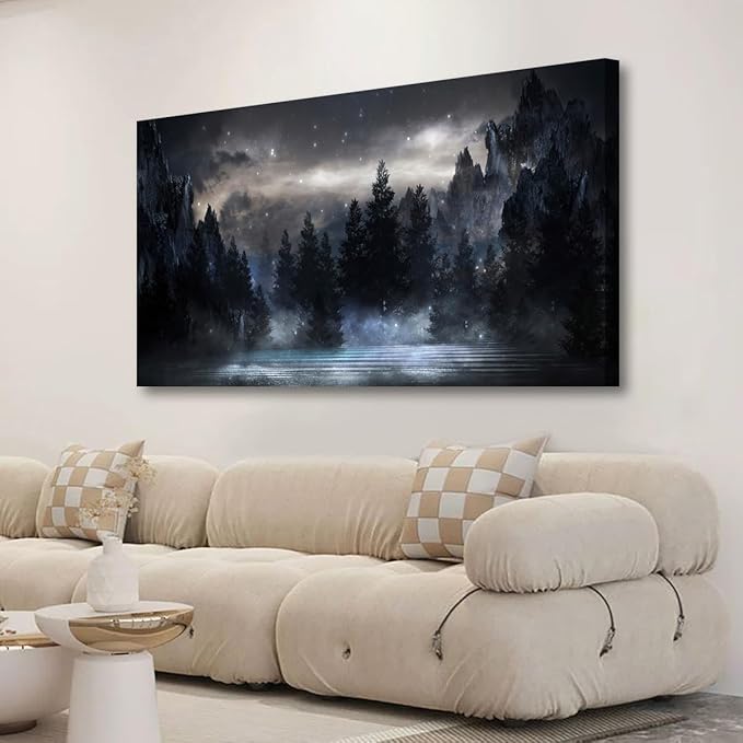 Mountain Canvas Wall Art for Living room Office Bedroom Forest Wall Art Print Oil Paintings Modern Lake Starry Sky Landscape Pictures Wall Decor Dream Artwork Waterproof Ready to Hang - 20in * 40inch