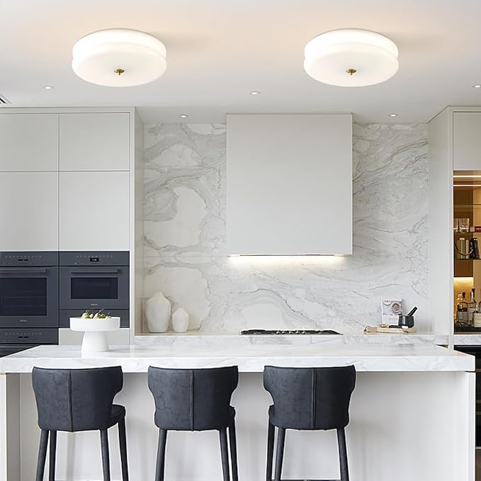 KCO Lighting Modern Hallway Ceiling Lights Milk White Glass Flush Mount Ceiling Light Large Round LED Ceiling Light with Remote Vintage Gold Bathroom Ceiling Lights