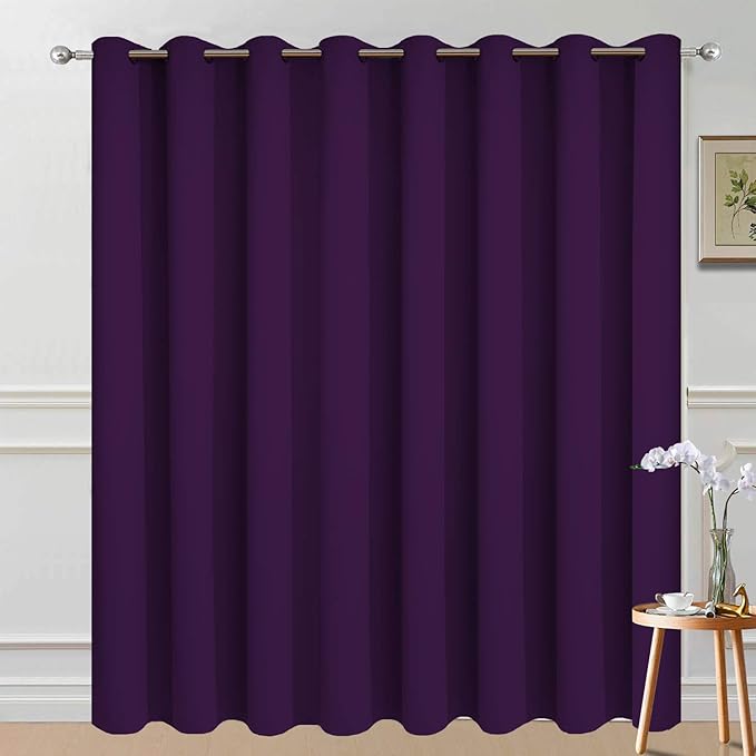 Yakamok 100% Wide Blackout Curtain 100 x 84 Inches for Sliding Glass Door, Grommet Light Blocking Thermal Insulated Room Divider Curtain for Living Room, 1 Panel,8.3ft Wide x 7ft Tall, Purple