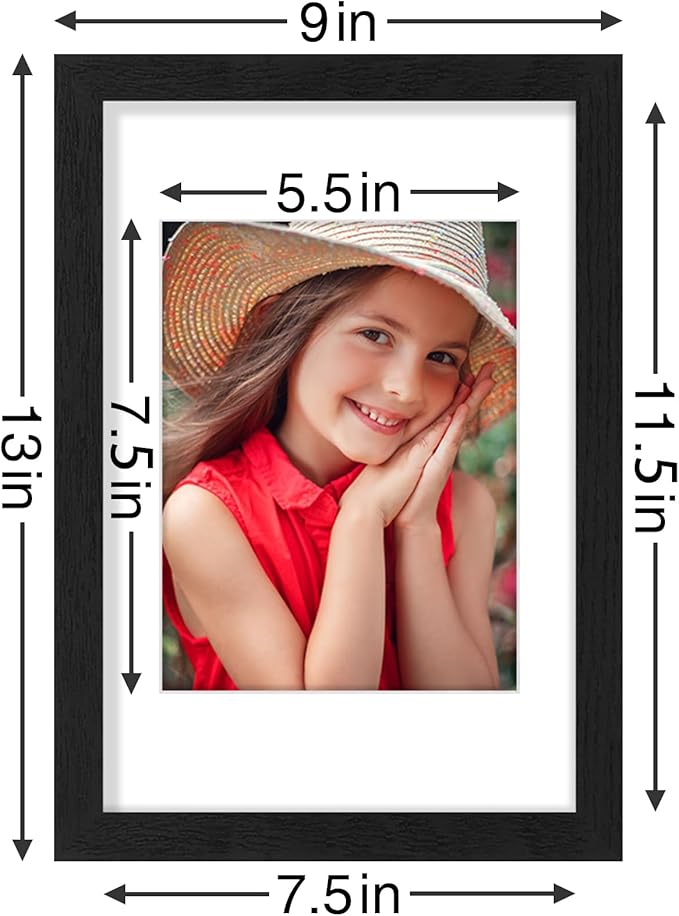 Vittanly 8x12 Picture Frames Set of 9, Shatter Resistant Plexiglass, Display 6x8 Pictures with Mat or 8x12 without Mat, Photo Frames for Wall or Tabletop, Engineered Wood, Black