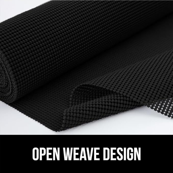 GORILLA GRIP powerGRIP Drawer Shelf and Cabinet Liner, Thick Strong Hold, Non-Adhesive Liners Protect Kitchen Cabinets and Cupboard, Bathroom Drawers, Easy Install, Breathable Mat, 20" x10', Black