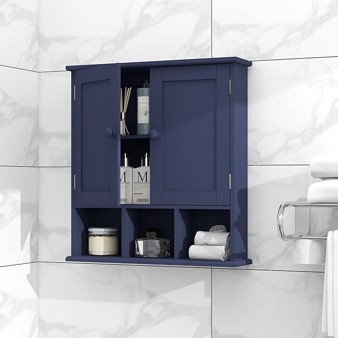 TaoHFE Blue Bathroom Cabinet,Bathroom Wall Cabinet with 2 Door Adjustable Shelves,Over The Toilet Storage Cabinet,Bathroom Cabinet Wall Mounted,Medicine Cabinets Laundry Room Kitchen