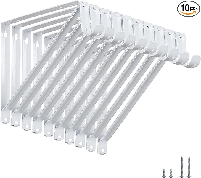 HOME MASTER HARDWARE Heavy Duty Closet Shelf Rod Brackets Supports 250lbs, Wall Mounted Closet Shelves Bracket with Rod Shelving Support, White with Screws 10-Pack