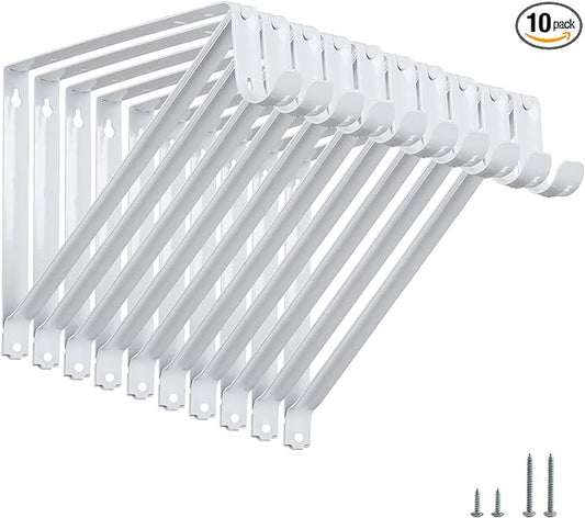 HOME MASTER HARDWARE Heavy Duty Closet Shelf Rod Brackets Supports 250lbs, Wall Mounted Closet Shelves Bracket with Rod Shelving Support, White with Screws 10-Pack
