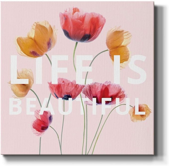 Wexford Home Square Premium Gallery Wrapped Canvas Flower Multicolor Wall Art Abstract Floral Romance Modern Pictures Print for Home Office, Ready to Hang, life is beautiful, 10x10