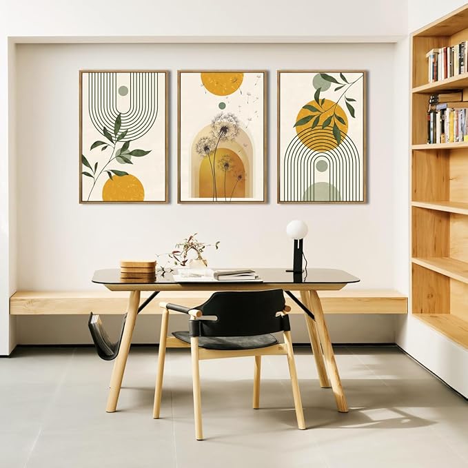 ANHUIB Boho Minimalist Canvas Wall Art 16x24 Inch Dandelion Plant Wall Decor Modern Geometric Artwork Abstract Line Botanical Painting Set if 3 for Living Room Bedroom Dining Room