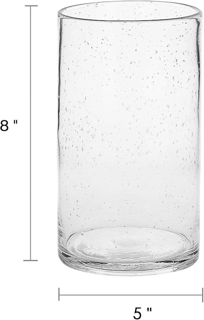 ARIAMOTION Hurricane Candle Holder for Pillar Glass Cylinder Vase Modern Rustic Centerpiece Clear Seeded Home Decor for Kitchen Table Living Room 8" H 1 Pack